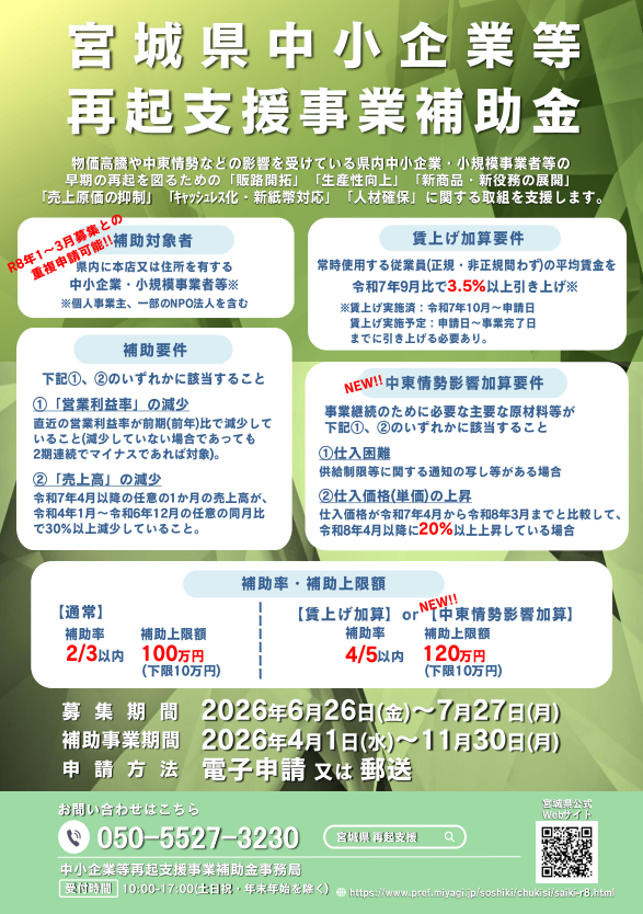 宮城県中小企業等再起支援事業補助金
